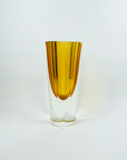 XL 1960s GOLD AMBER MURANO SOMMERSO FACETED GLASS BLOCK VASE