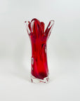 1960s JAPANESE RED TREE LOG SHAPE GLASS SWUNG VASE