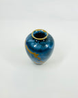 1980s AUSTRALIAN STUDIO BLUE AMBER CRYSTALLINE POTTERY MINI POSY VASE