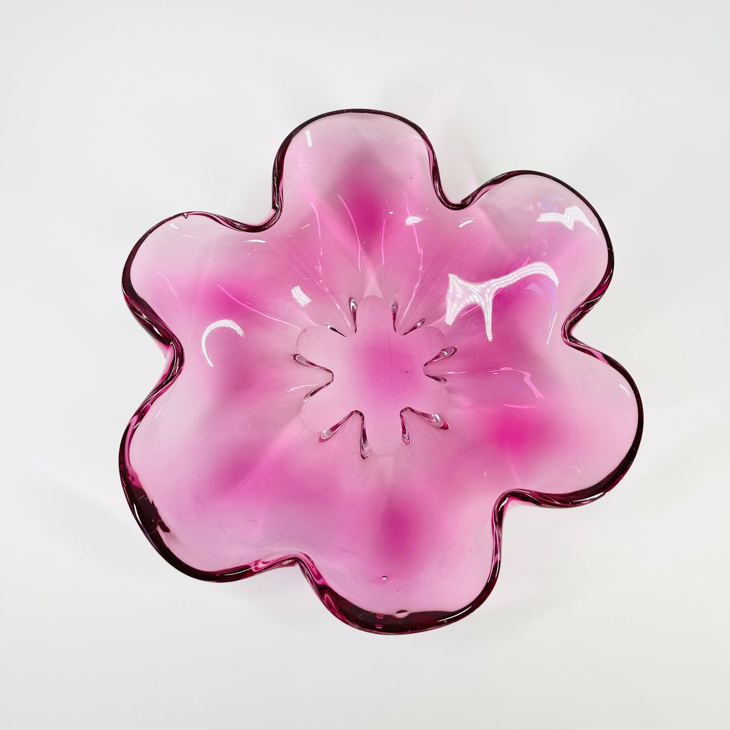 1970s PINK MURANO GLASS FLOWER BOWL