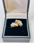 1950s 14K YELLOW GOLD DIAMOND EMERALD DOUBLE PANTHER HEADS RING WITH RUBY EYES