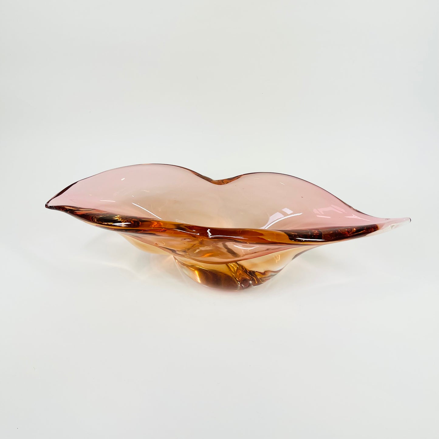 1950s MURANO PINK PEACH OMBRE SOMMERSO GLASS LIPS BOWL