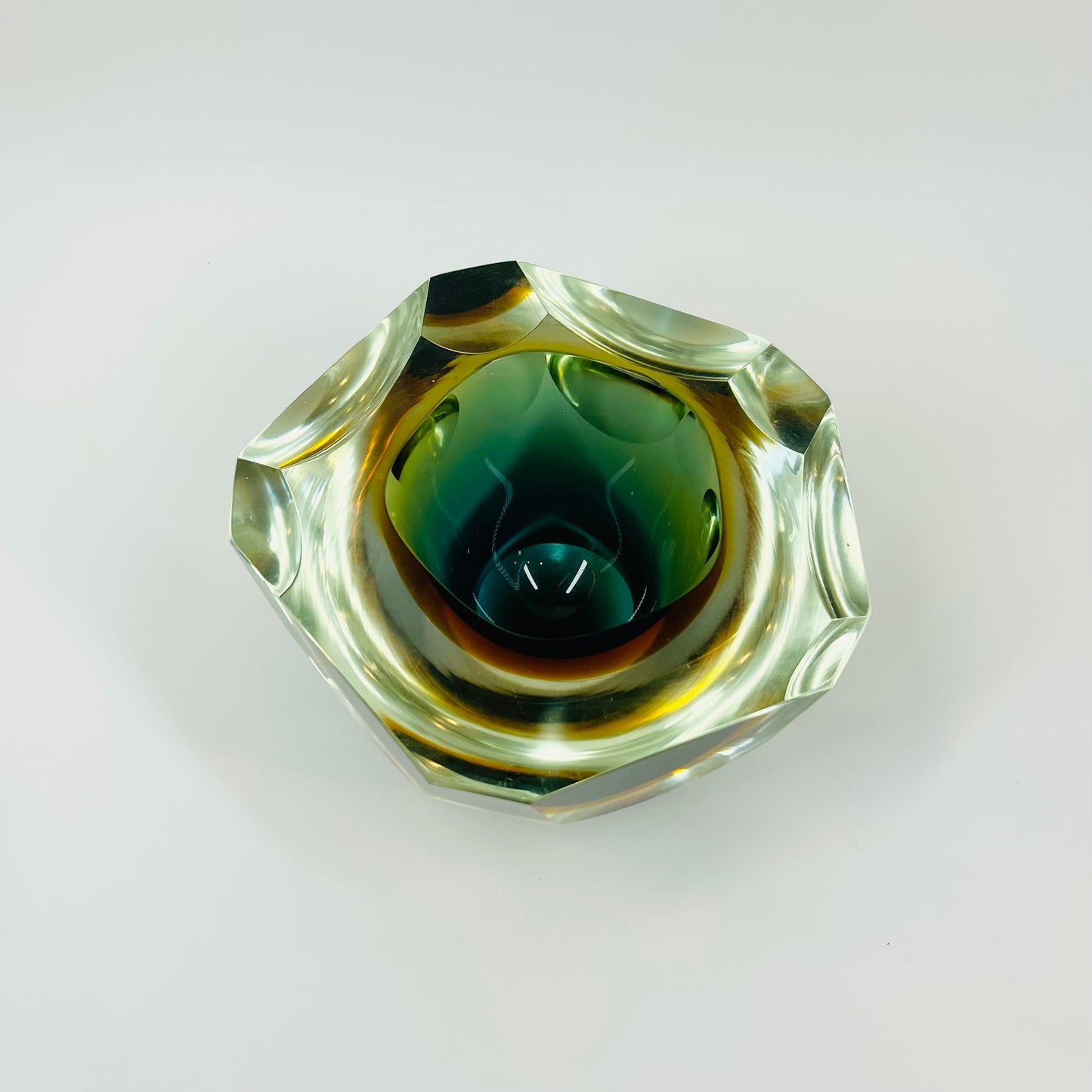 1950s BLUE TEAL GOLD MURANO SOMMERSO FACETED GLASS BOWL