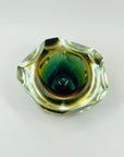 1950s BLUE TEAL GOLD MURANO SOMMERSO FACETED GLASS BOWL
