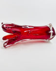 1960s JAPANESE RED TREE LOG SHAPE GLASS SWUNG VASE