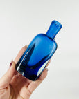1980s MOUTH BLOWN AUSTRALIAN STUDIO COBALT BLUE GLASS MINI BOTTLE VASE