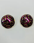 1980s LARGE PURPLE ENAMEL CLIP ON EARRINGS