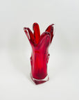 1960s JAPANESE RED TREE LOG SHAPE GLASS SWUNG VASE