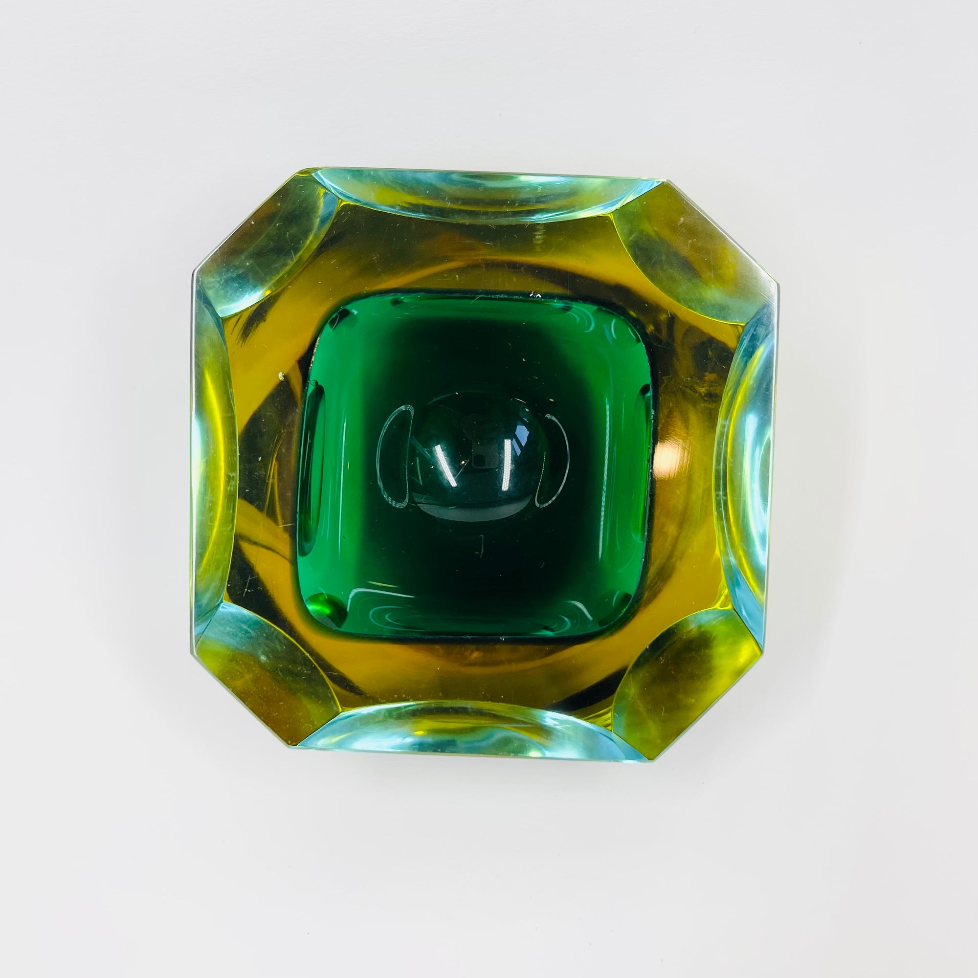 1950s FACETED MURANO GREEN BLUE GOLD GEODE BOWL
