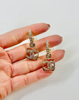 2023 LIMITED EDITION CHANEL SQUARE CC LOGO DIAMANTE DROP HOOPS PIERCED EARRINGS