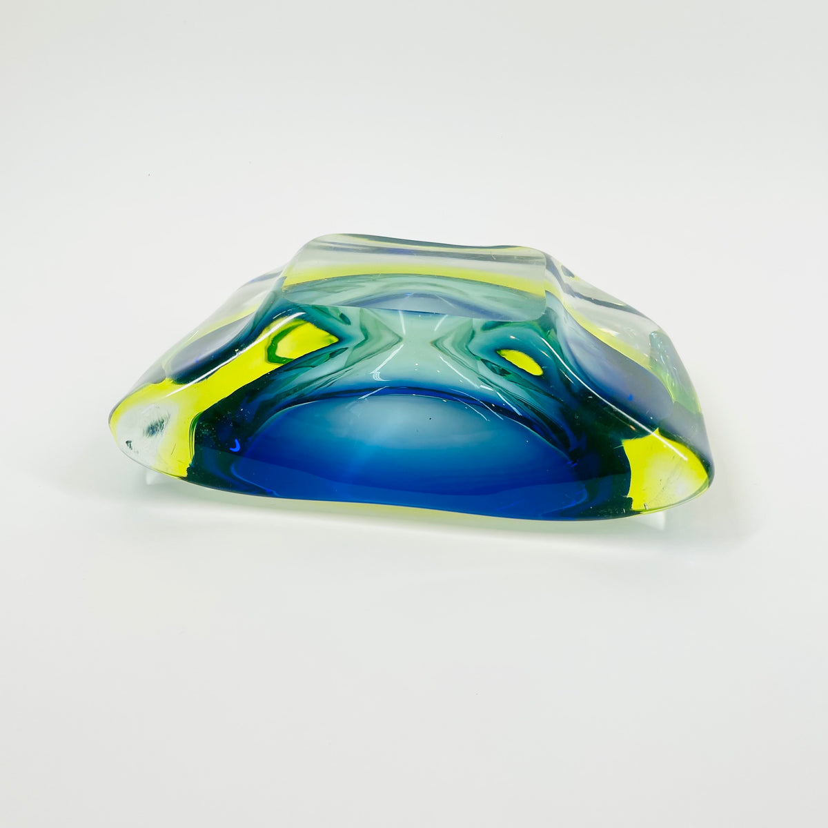 1940s GREEN COBALT BLUE SOMMERSO URANIUM GLASS BOWL