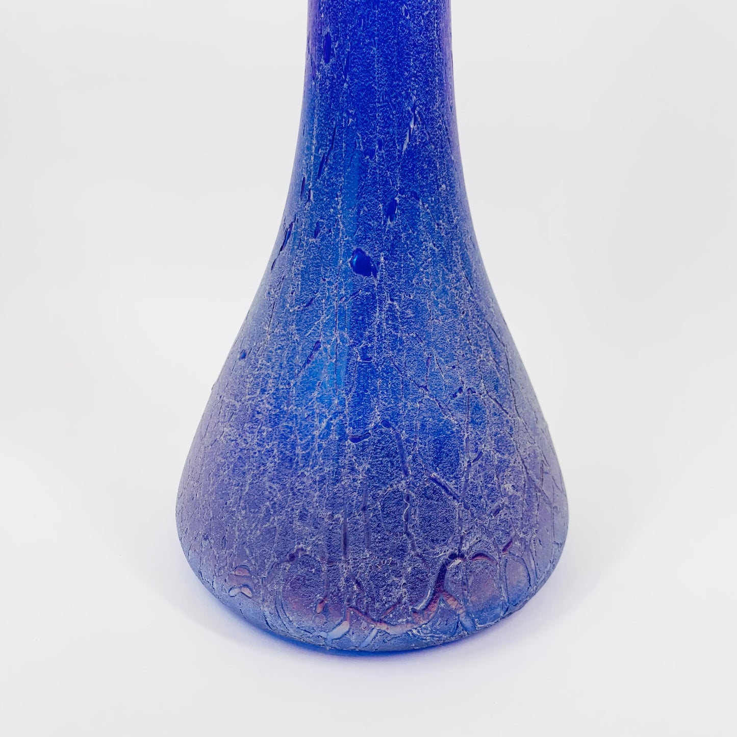 MCM BLUE OILSLICK CRACKLE GLASS LONG NECK VASE