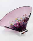 1990s AUSTRALIAN MOUTH BLOWN PINK PURPLE SPATTER ART GLASS BOWL BY MATT LARWOOD