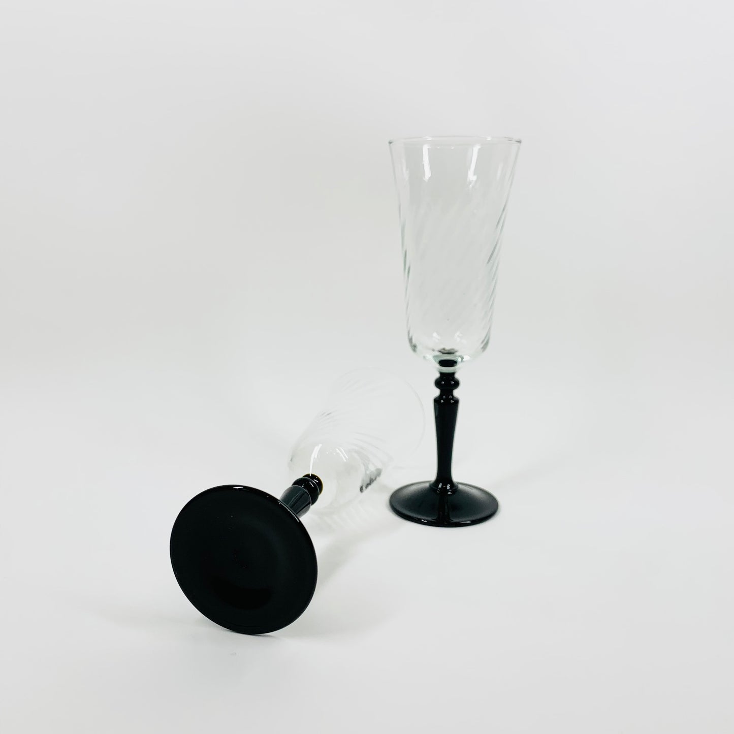 1950s LUMINARC BLACK STEM CHAMPAGNE FLUTES