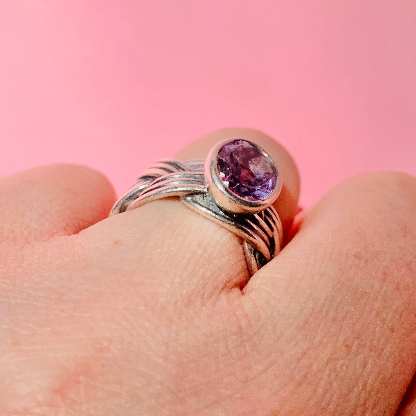 SILVER AMETHYST KNOT RING