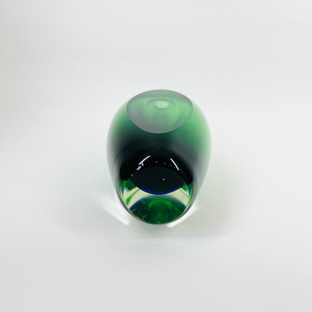 1960s GREEN BLUE HARLEQUIN MURANO SOMMERSO FACETED GLASS BLOCK VASE