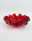 1960s CZECH RUBY RED GLASS ASHTRAY/BOWL WITH CONTROLLED BUBBLES