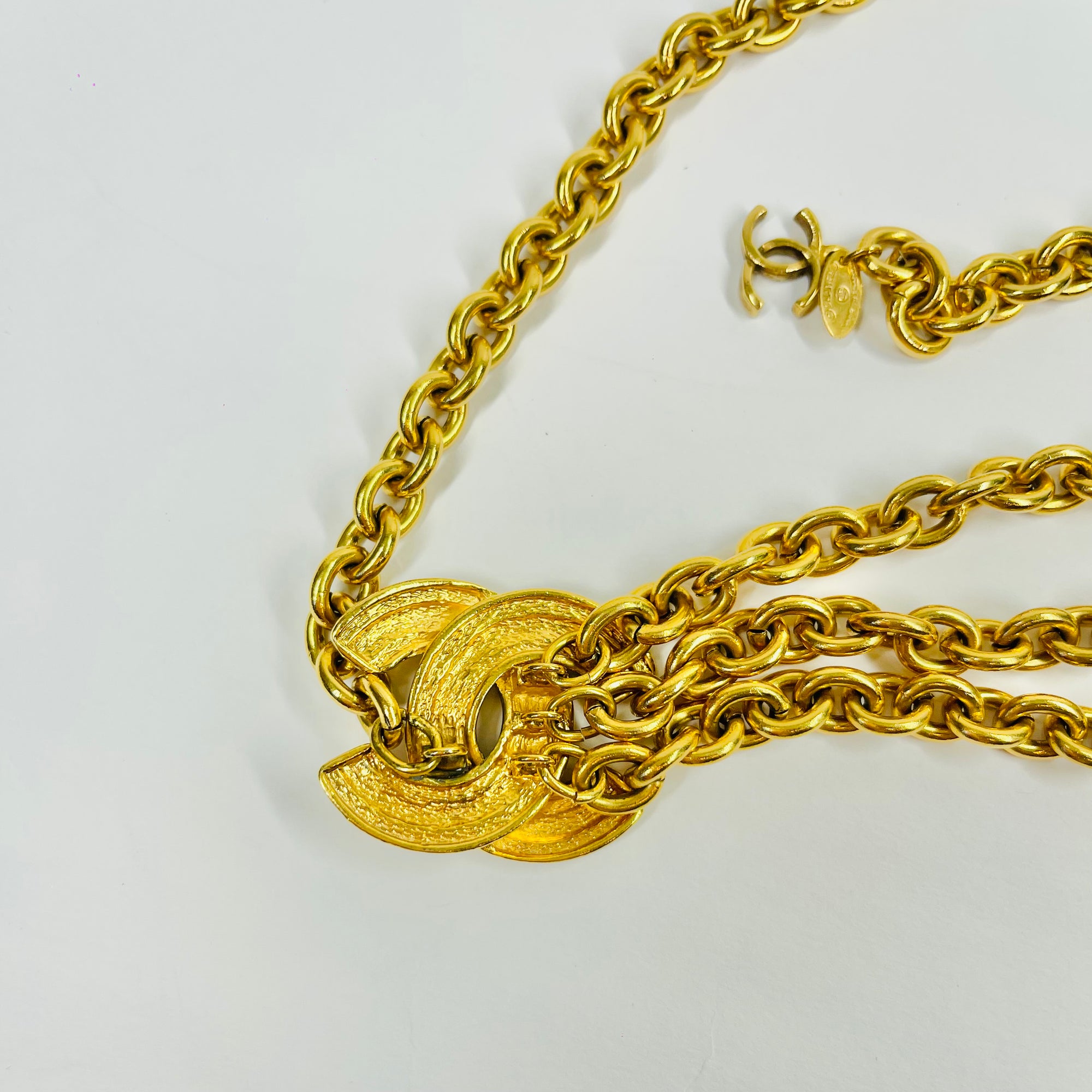 1990s CHANEL MATELASSE GOLD PLATED LOGO BELT