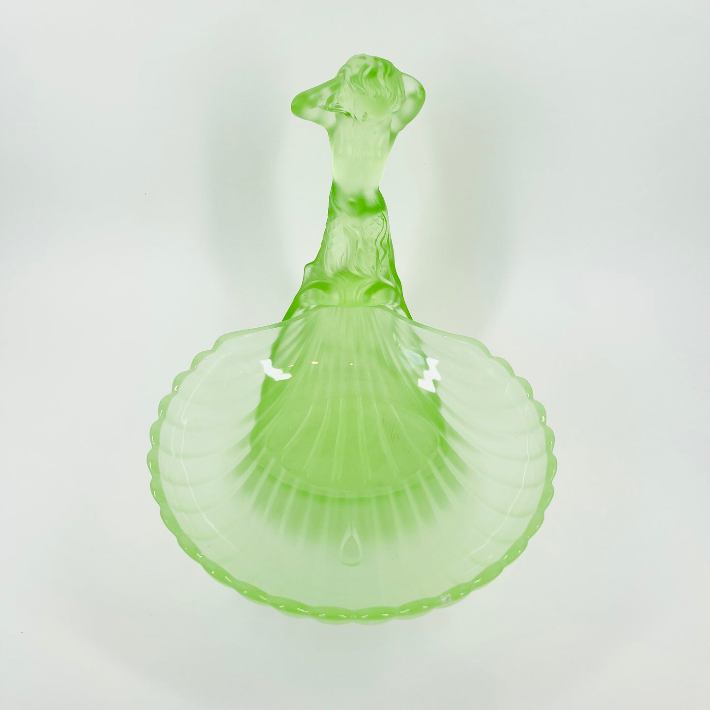 ANTIQUE ART DECO SATIN URANIUM GLASS MERMAID SHELL BOWL