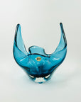 1970s JAPANESE TURQUOISE BLUE SOMMERSO GLASS FLAME HANDKERCHIEF VASE/BOWL
