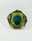 1950s BLUE TEAL GOLD MURANO SOMMERSO FACETED GLASS BOWL