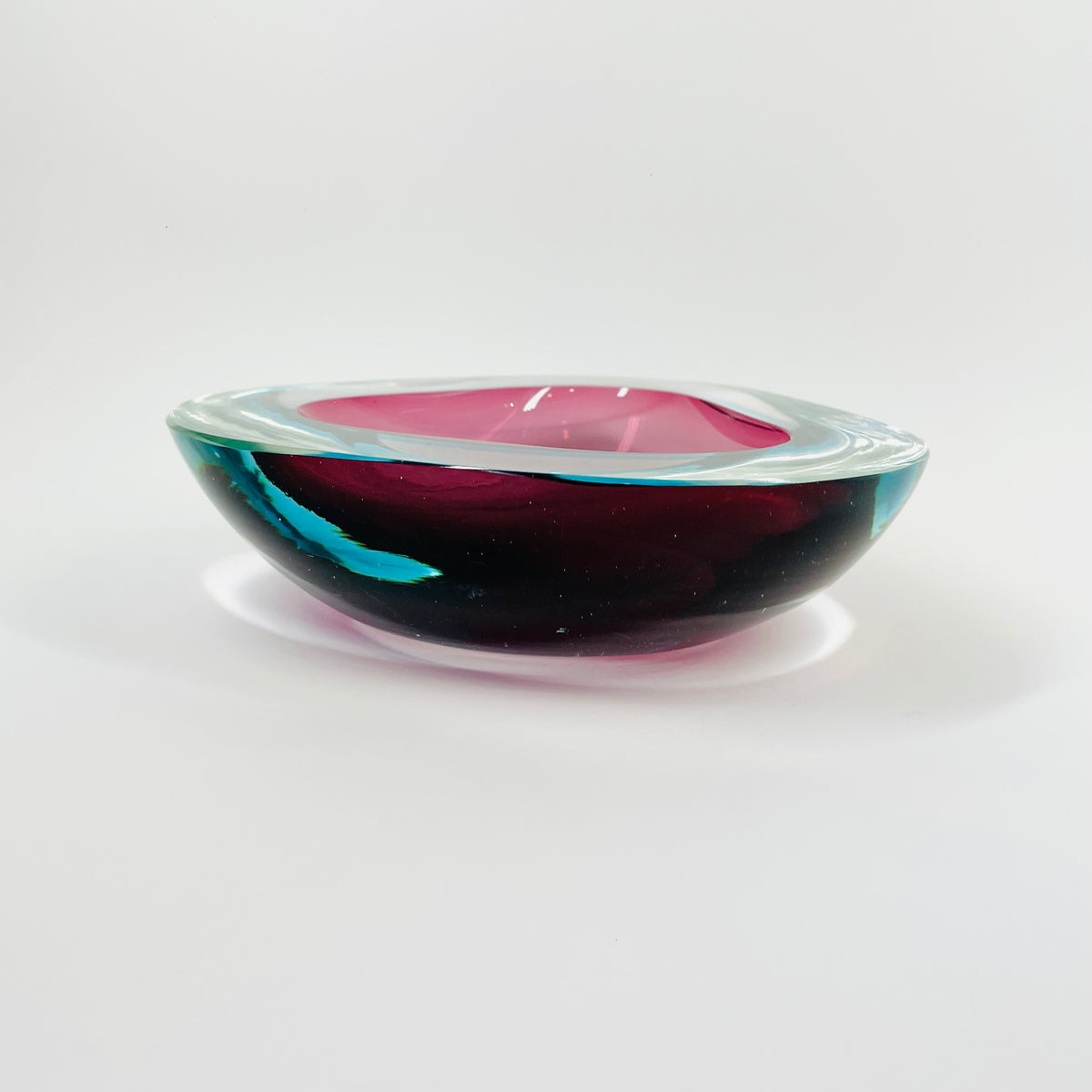 1960s PINK TURQUOISE SOMMERSO FACETED GEODE GLASS BOWL