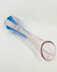 1980s AUSTRALIAN MOUTH BLOWN PINK BLUE ABSTRACT ART GLASS SWUNG VASE BY STEPHEN MORRIS