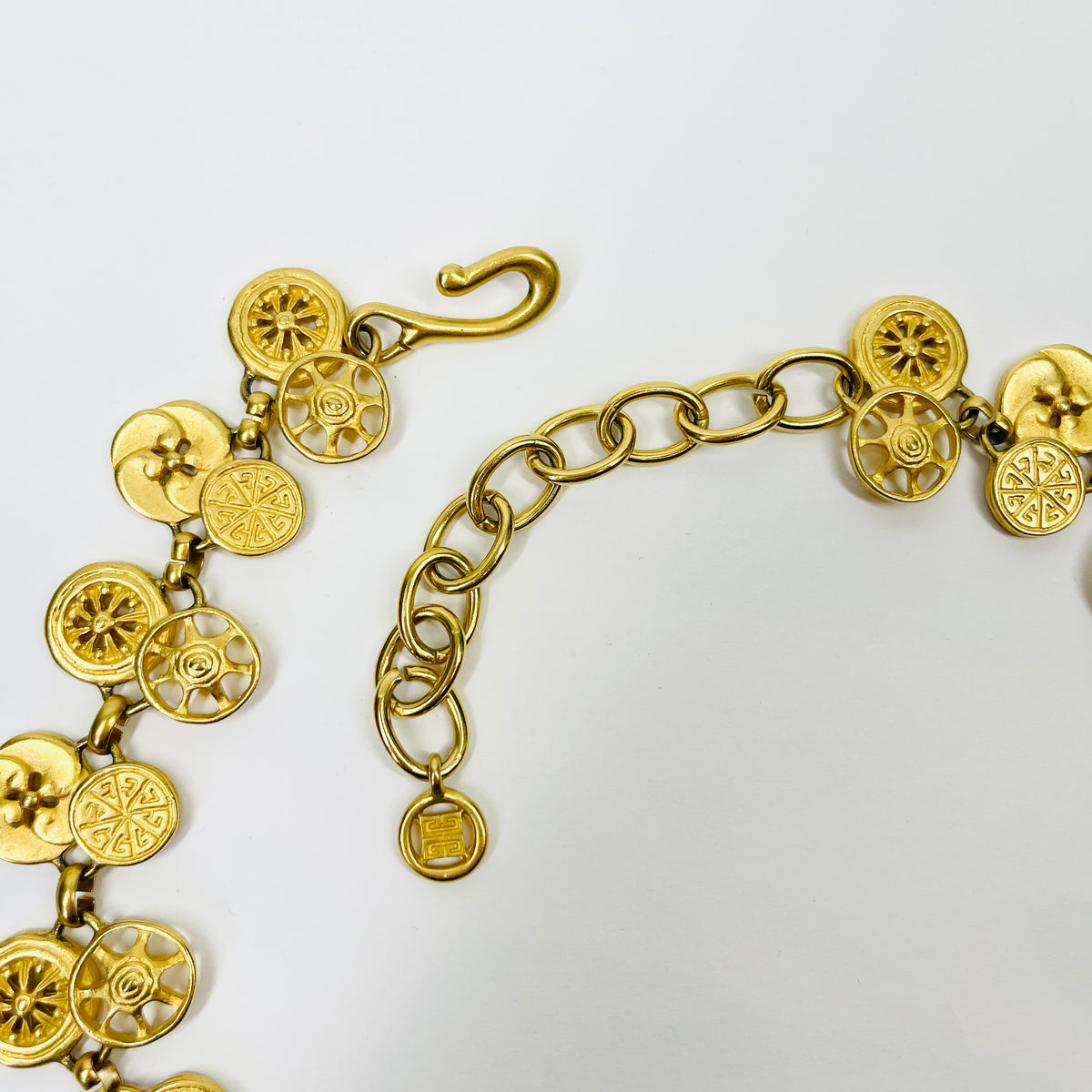 1980s GIVENCY ESTRUCAN STYLE MEDALLION LAYERED CHARMS NECKLACE