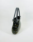 1980s BLACK SPATTER ART GLASS BAG VASE