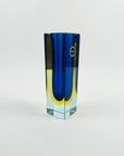 1950s COBALT BLUE YELLOW MURANO SOMMERSO GLASS BLOCK POSY VASE