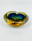 1950s COBALT BLUE TEAL AMBER MURANO SOMMERSO GLASS PINCHED BOWL/ASHTRAY