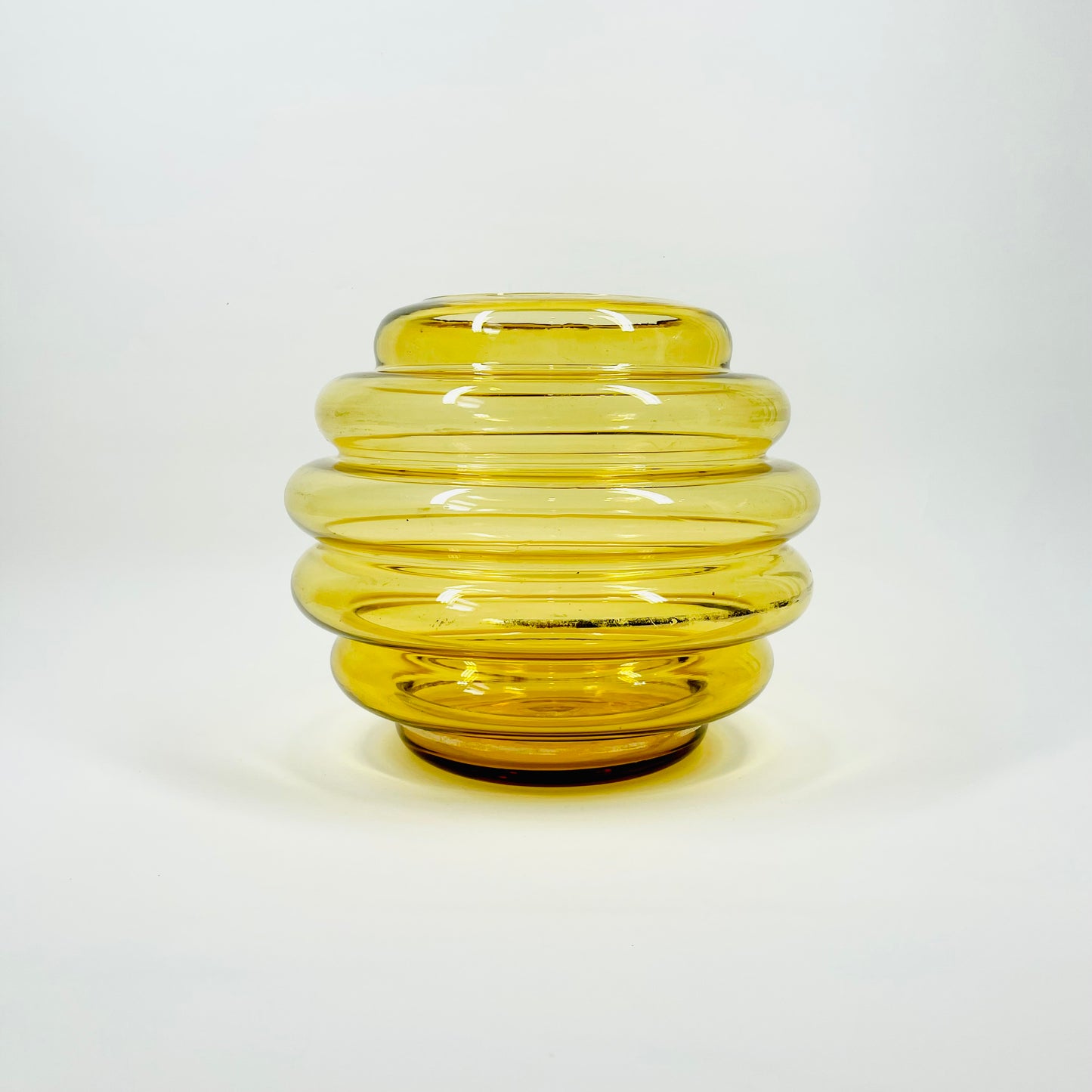 1940s AMBER BEEHIVE OPTICAL AMBER GLASS VASE