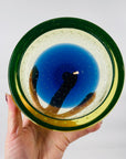 1950s GREEN BLUE MURANO URANIUM SOMMERSO GLASS BOWL/ASHTRAY WITH CONTROLLED BUBBLES