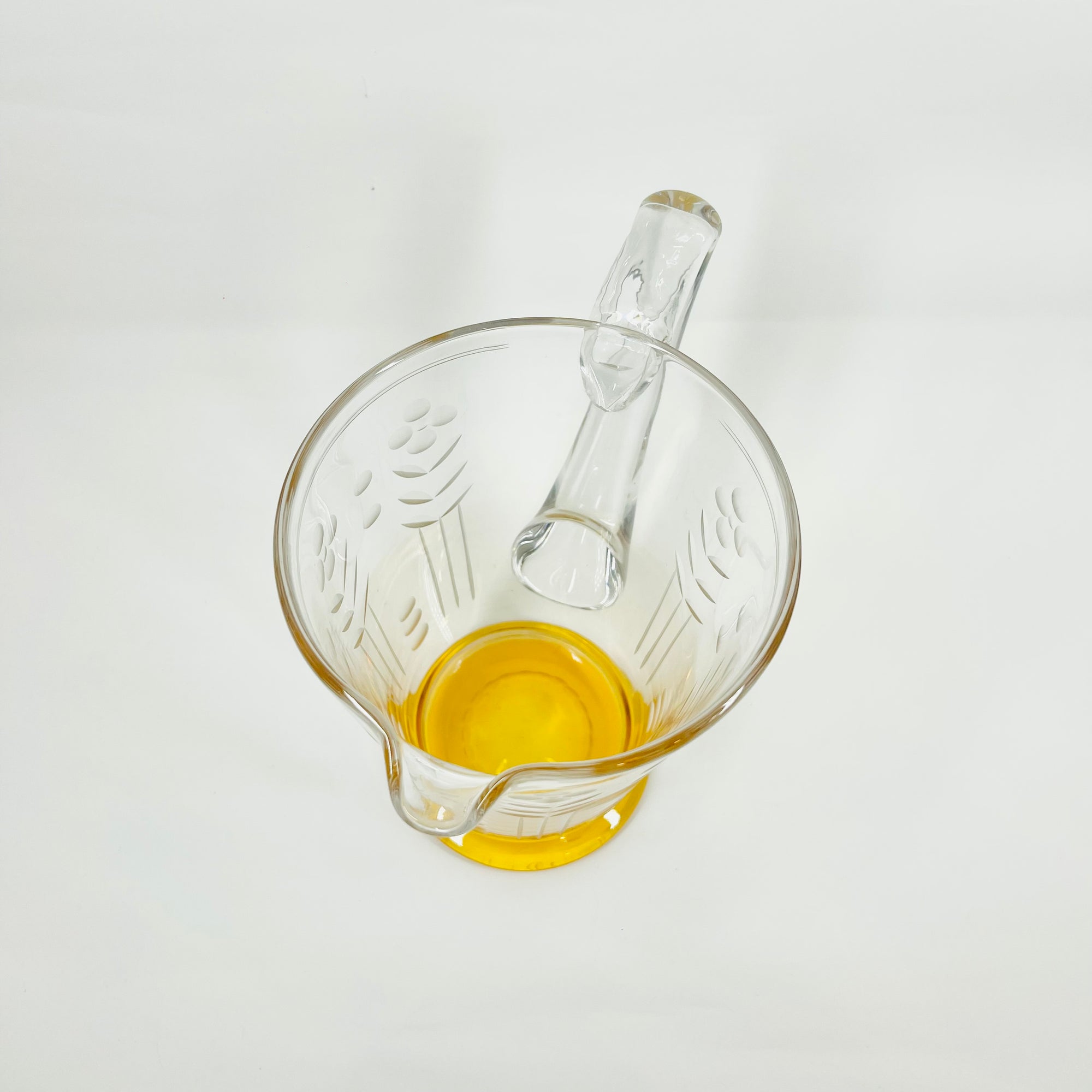 ANTIQUE STUART AMBER ETCHED CRYSTAL JUG SET