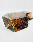 XL 1960s BROWN PURPLE AMBER TEXTURED MURANO SOMMERSO FACETED GLASS BLOCK VASE