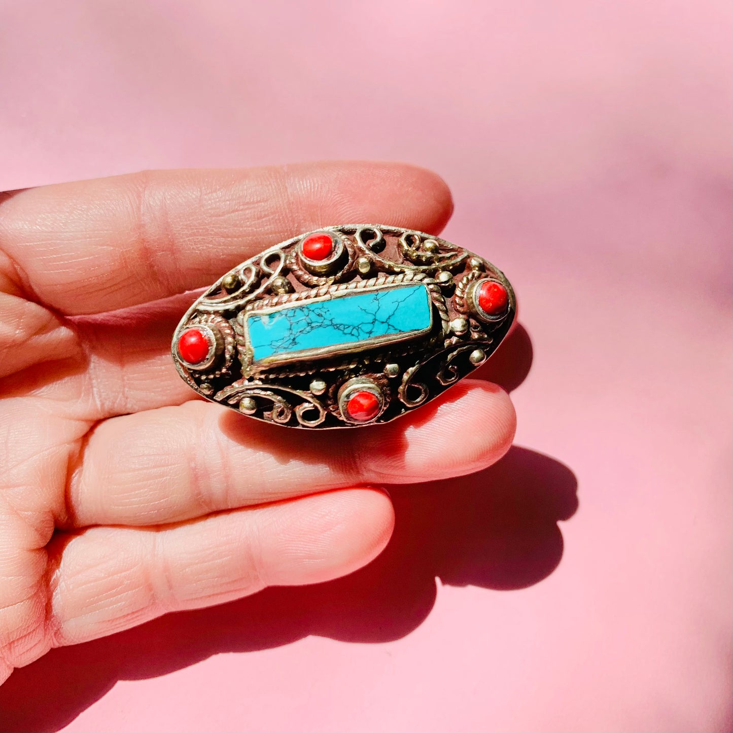 INDIAN TURQUOISE CARNELIAN RING