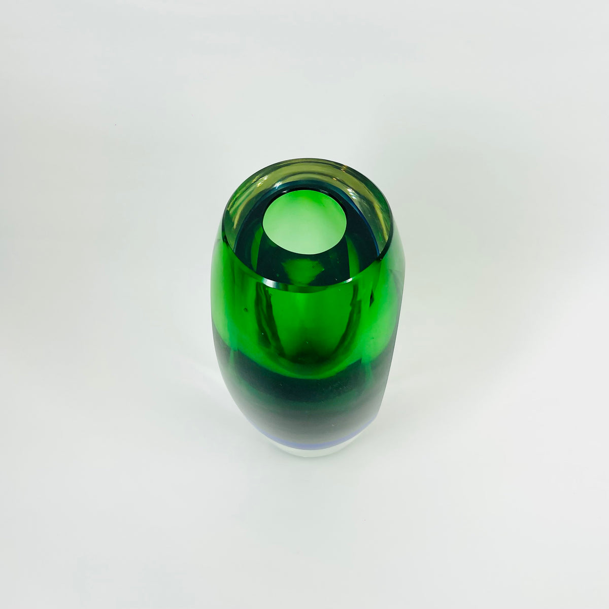 1960s GREEN BLUE HARLEQUIN MURANO SOMMERSO FACETED GLASS BLOCK VASE