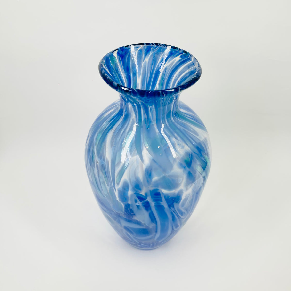 1980s JAPANESE BLUE SPATTER SWIRLS GLASS VASE