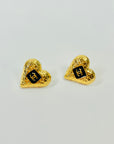 2023 LIMITED EDITION CHANEL CC BLACK ENAMEL TEXTURED LOGO HEARTS PIERCED EARRINGS
