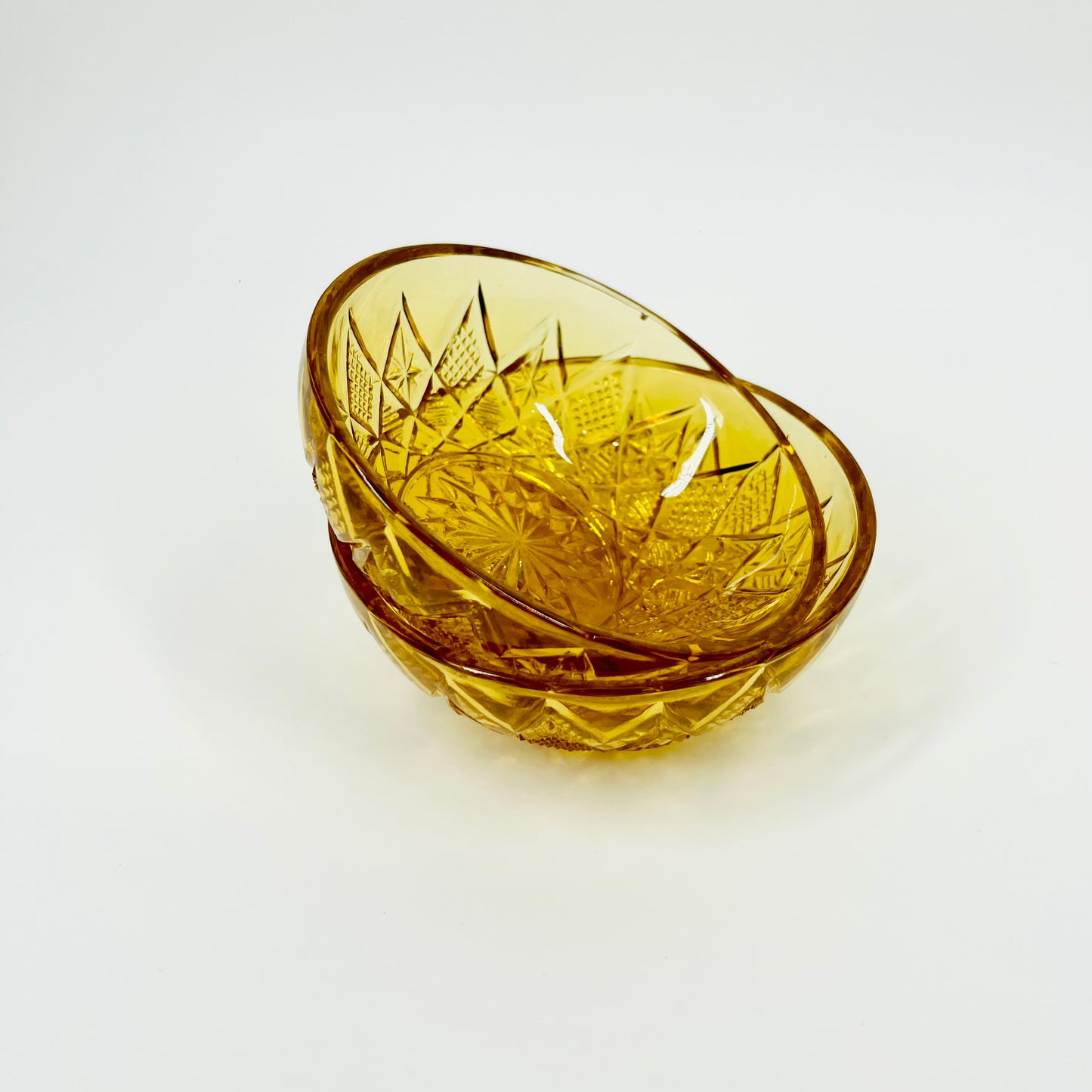 ART DECO PRESSED AMBER GLASS DESSERT BOWL