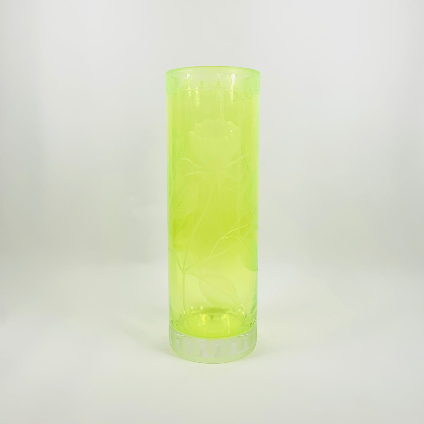 ANTIQUE URANIUM ETCHED GLASS VASE BY MOSER