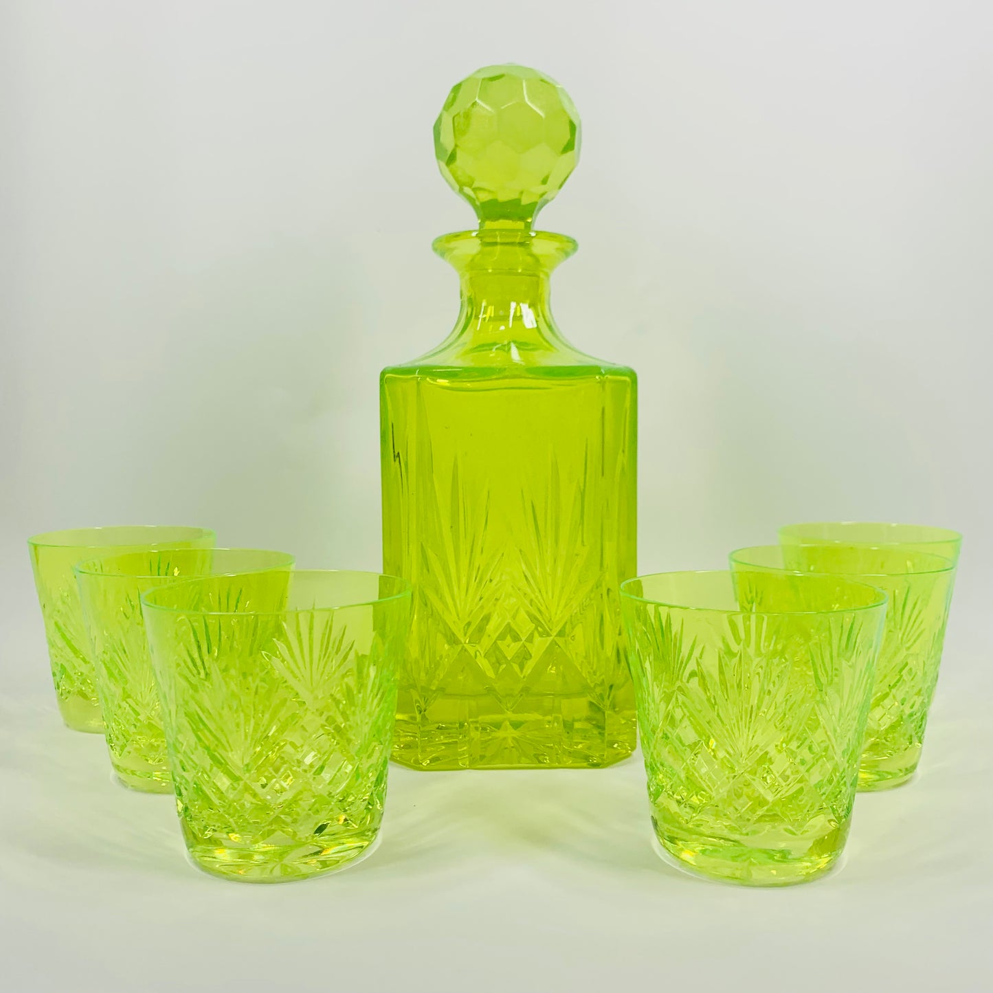 ANTIQUE URANIUM GLASS WHISKEY SET