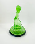 ANTIQUE ART DECO GREEN SATIN URANIUM GLASS LADY FLOWER FROG
