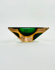 1950s MURANO MANDRUZZATO GREEN SALMON GLASS SOMMERSO FACETED TRIANGULAR GLASS BOWL