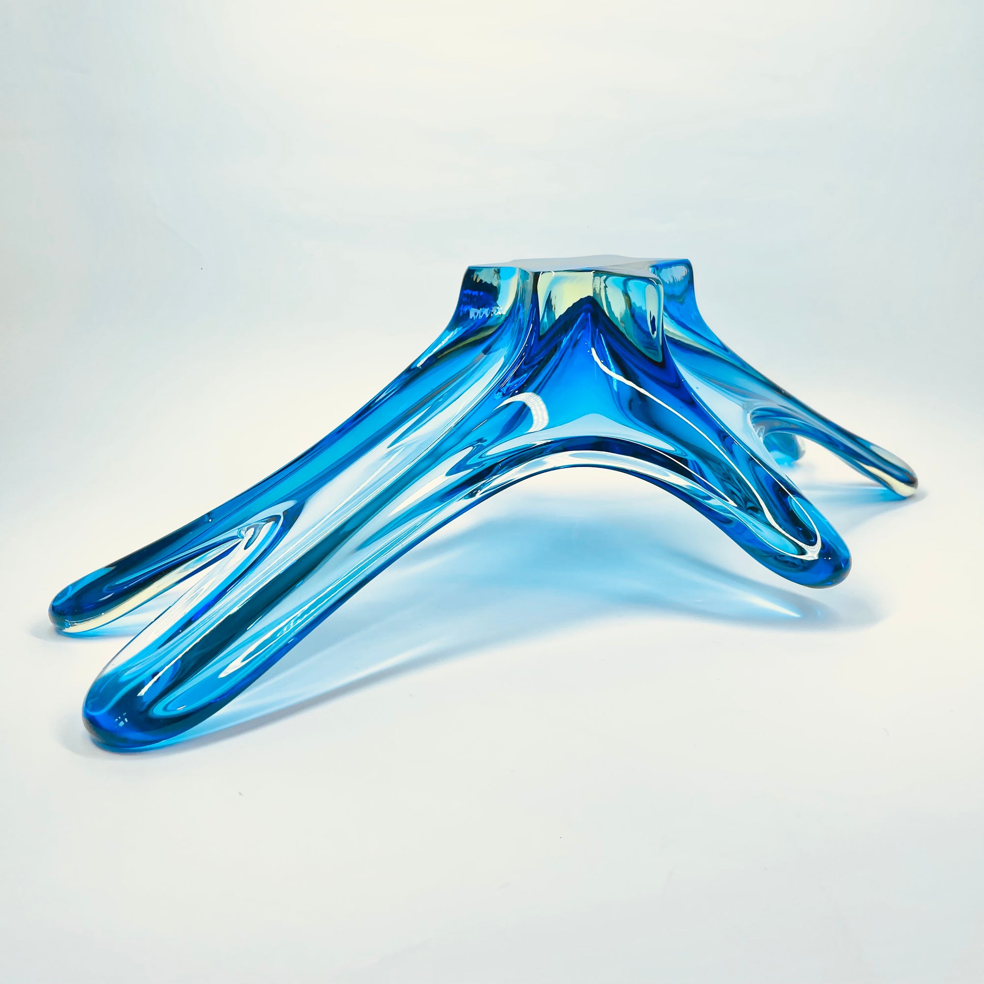 X-LARGE 1940s URANIUM MURANO BLUE SOMMERSO GLASS BOWL