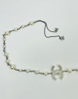 2014 CHANEL COSTUME PEARL NECKLACE WITH STATEMENT DIAMANTE CC LOGO