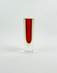 1950s RUBY RED YELLOW MURANO SOMMERSO GLASS BLOCK POSY VASE