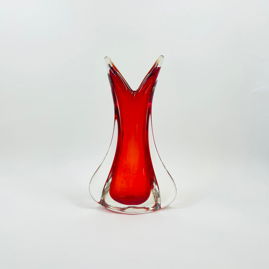 1950s RED MURANO FISHTAIL POSY VASE