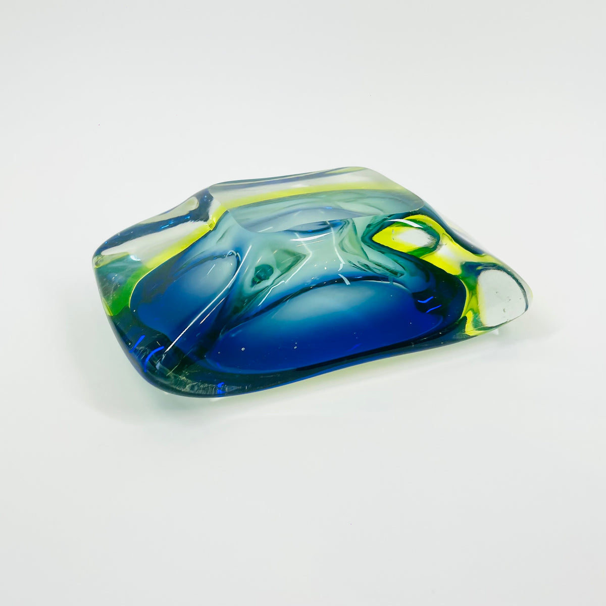 1940s GREEN COBALT BLUE SOMMERSO URANIUM GLASS BOWL
