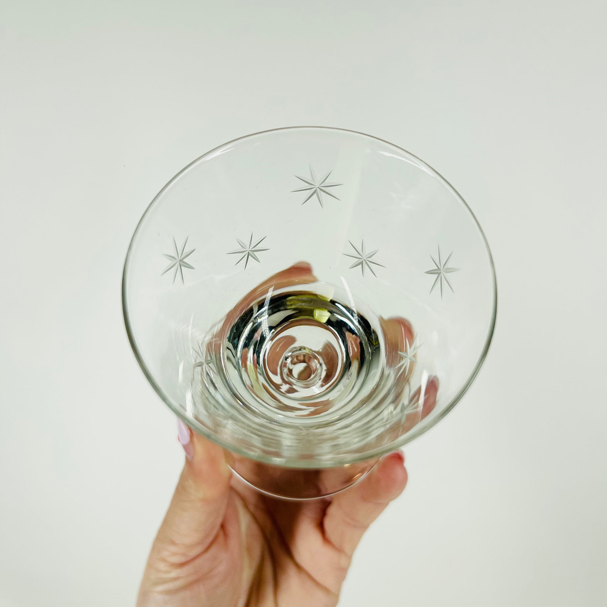 1940s ETCHED STAR SHORT STEM MINI PORT GLASSES